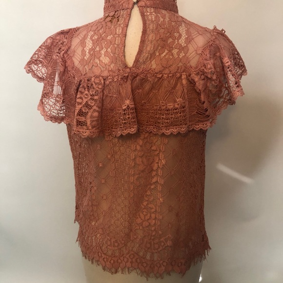 Champagne & Strawberry Pink lace top small - Picture 7 of 8